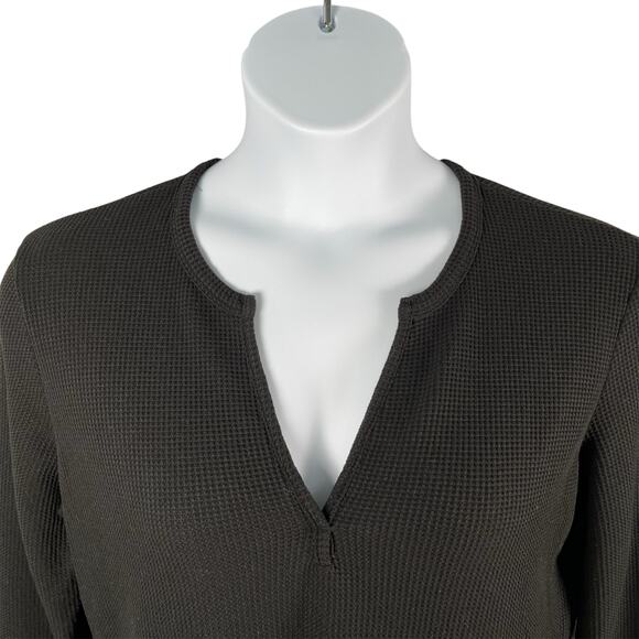 Famulily Thermal Top XL Black Split Neck Waffle Knit Cotton Blend - Picture 2 of 6